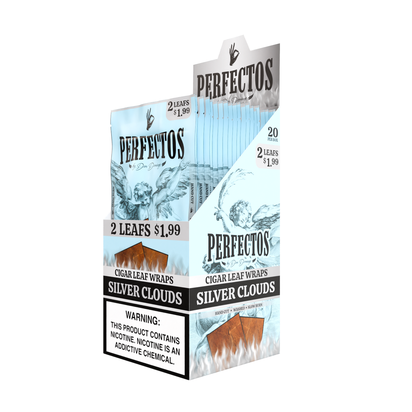 2 Cigar Leaf Wraps - Silver Clouds - Display Box - 20 Units Per Display